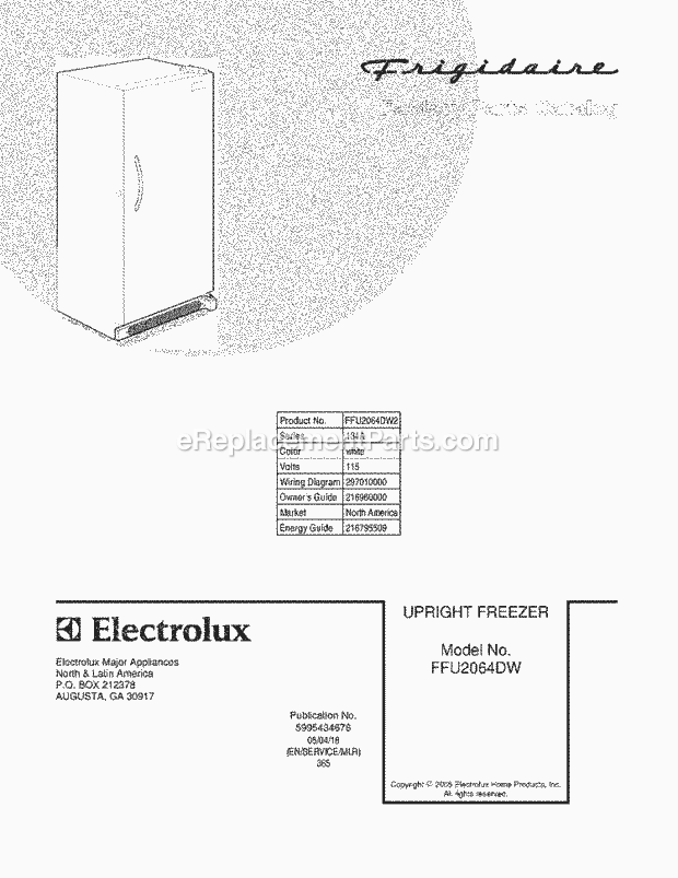 Frigidaire FFU2064DW2 Upright Freezer Page B Diagram