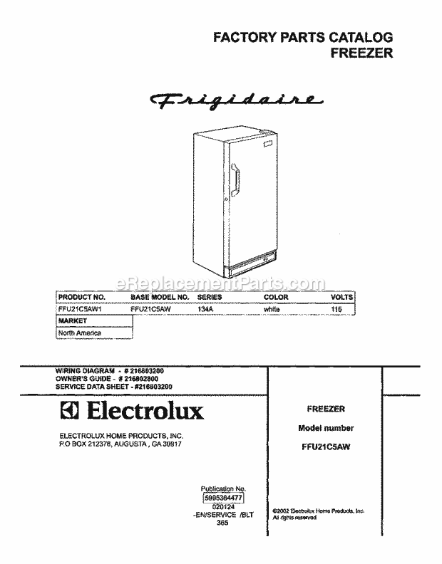 Frigidaire FFU21C5AW1 Upright Freezer Page B Diagram