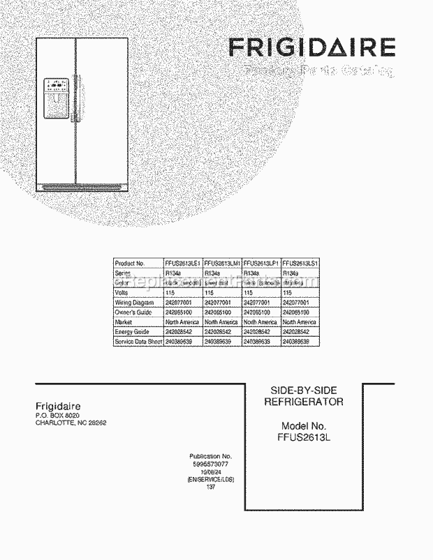 Frigidaire FFUS2613LP1 Side-By-Side Refrigerator Page C Diagram