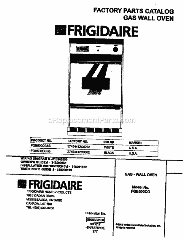 Frigidaire FGB500CGSB Built-In, Gas Frigidaire/Gas Wall Oven Page D Diagram