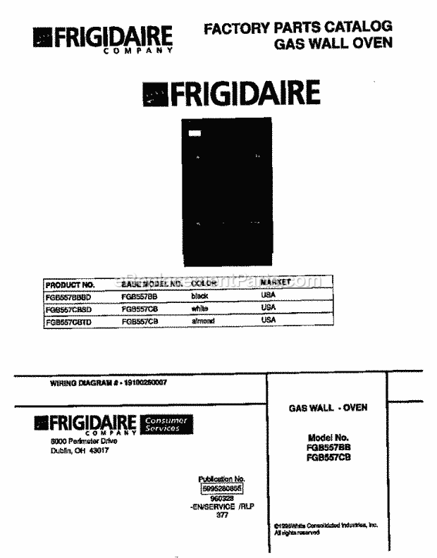 Frigidaire FGB557BBBD Built-In, Gas Frigidaire Gas Wall Oven Page D Diagram