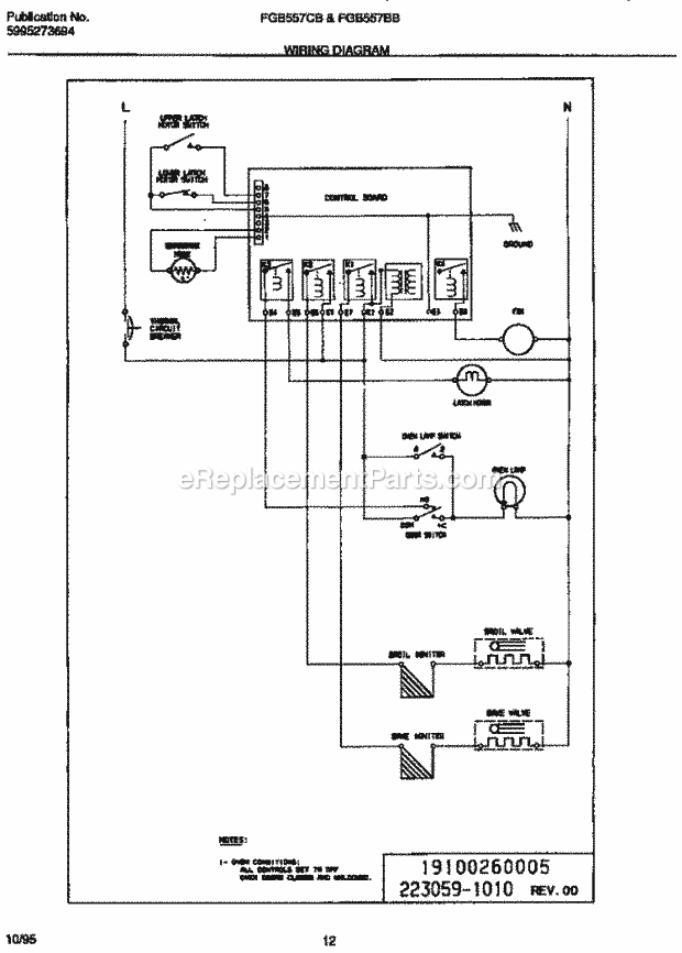 Frigidaire FGB557CBT2 Built-In, Gas Frigidaire Gas Wall Oven Page F Diagram
