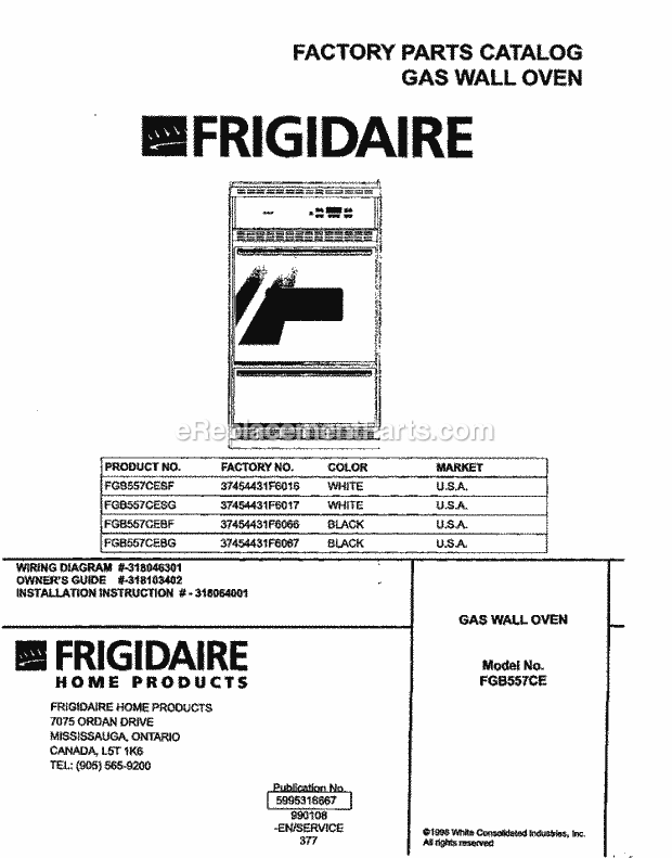 Frigidaire FGB557CESG Frg/Gas Wall Oven Page D Diagram