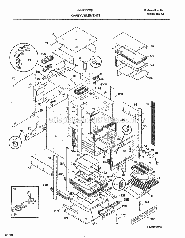 Frigidaire FGB557CESI Frg/Gas Wall Oven Cavity / Elements Diagram