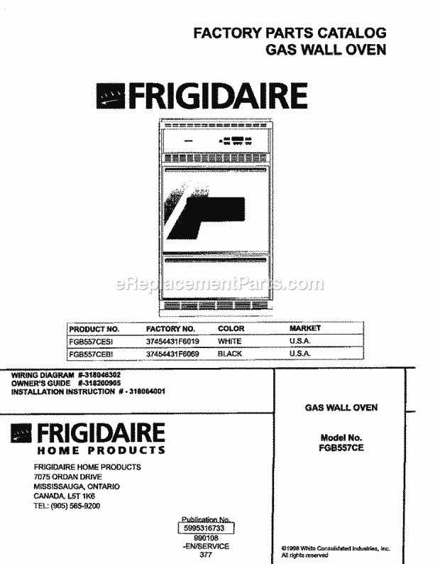 Frigidaire FGB557CESI Frg/Gas Wall Oven Page D Diagram