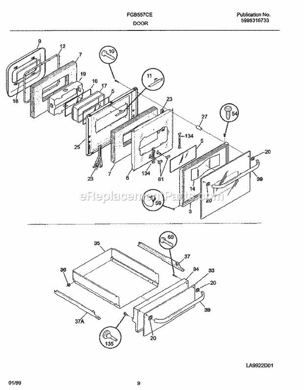 Frigidaire FGB557CESI Frg/Gas Wall Oven Door / Drawer Diagram