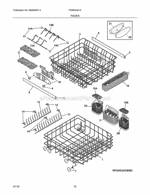 Frigidaire FGBD2451KB1 Dishwasher Racks Diagram