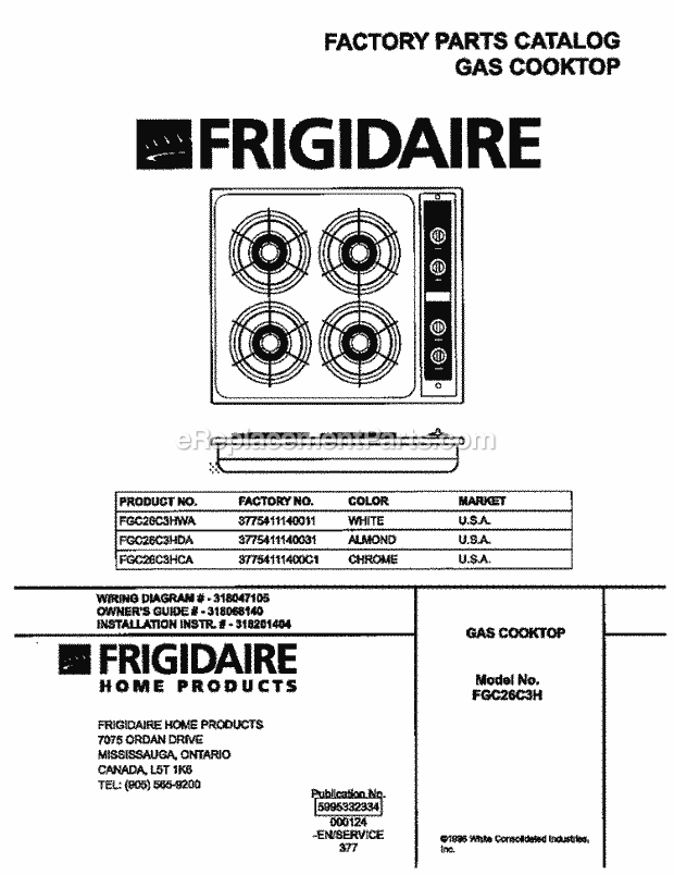 Frigidaire FGC26C3HWA Frg(V3) / Cooktop Page B Diagram