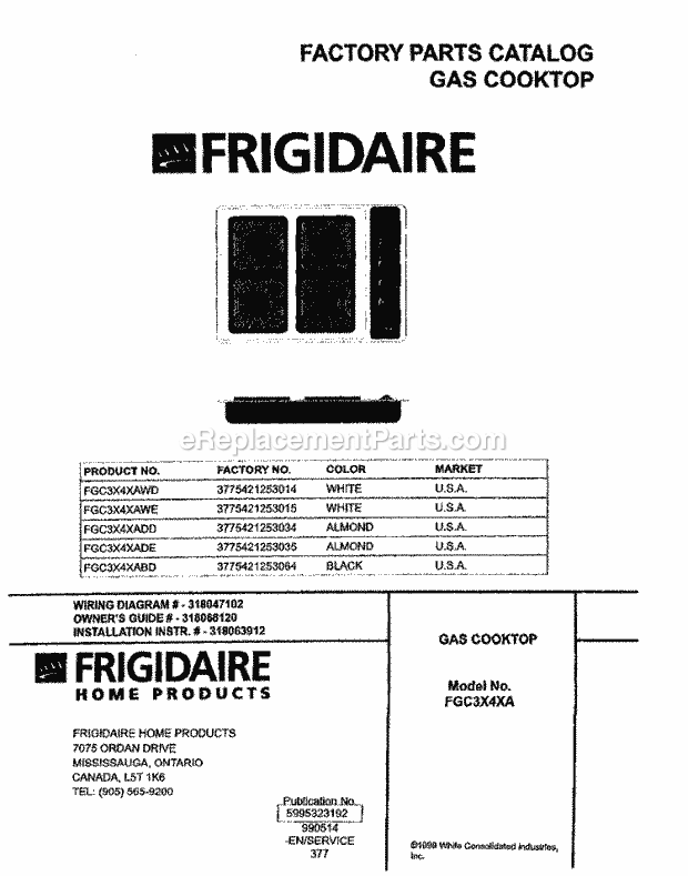 Frigidaire FGC3X4XADD Gas Cooktop Page C Diagram