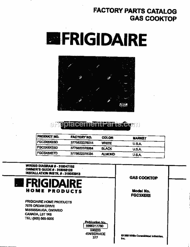 Frigidaire FGC3X8XETD Gas Frigidaire/Gas Cooktop Page C Diagram