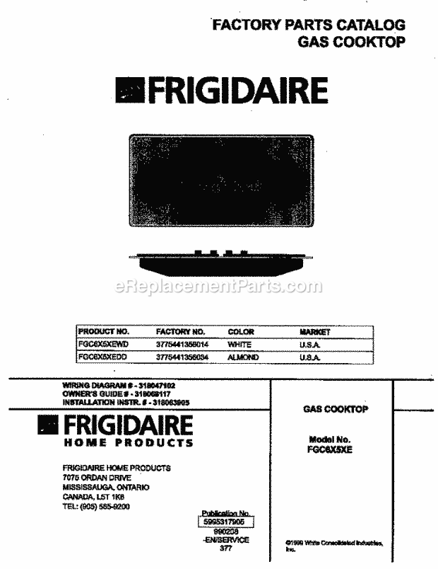 Frigidaire FGC6X5XEDD Gas Frigidaire/Gas Cooktop Page C Diagram