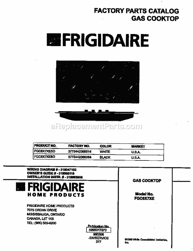 Frigidaire FGC6X7XEBD Gas Frigidaire/Gas Cooktop Page C Diagram