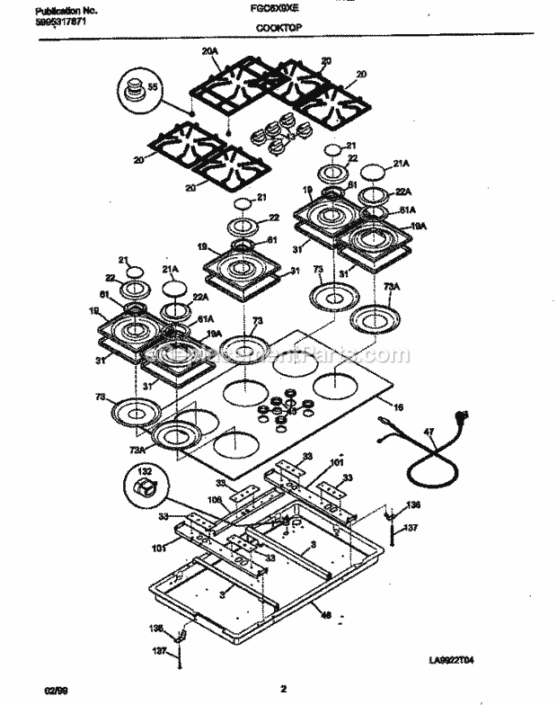 Frigidaire FGC6X9XECD Gas Frigidaire/Gas Cooktop Cooktop Diagram