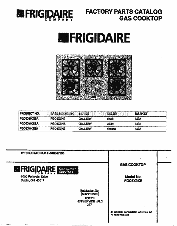 Frigidaire FGC6X9XESA Gas Frigidaire Gas Cooktop Page C Diagram