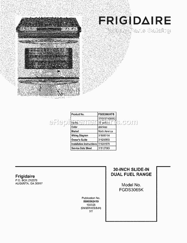 Frigidaire FGDS3065KFB Range Page D Diagram