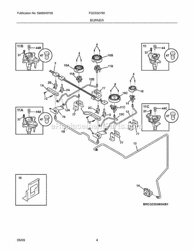 Frigidaire FGDS3075KBA Range Burner Diagram