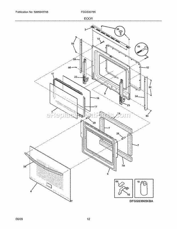 Frigidaire FGDS3075KBA Range Door Diagram