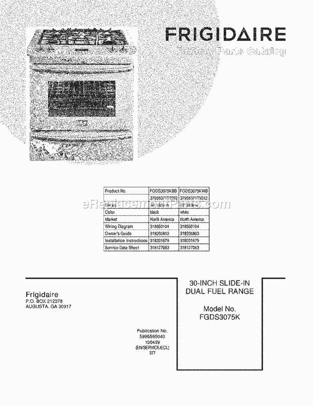 Frigidaire FGDS3075KBB Range Page D Diagram