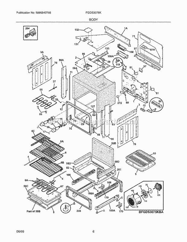 Frigidaire FGDS3075KWA Range Body Diagram