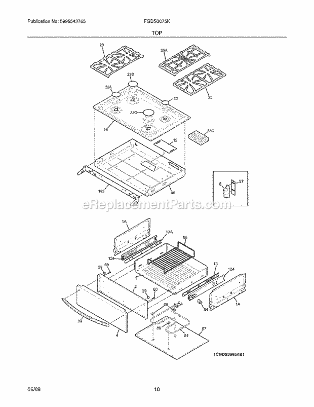 Frigidaire FGDS3075KWA Range Top/Drawer Diagram