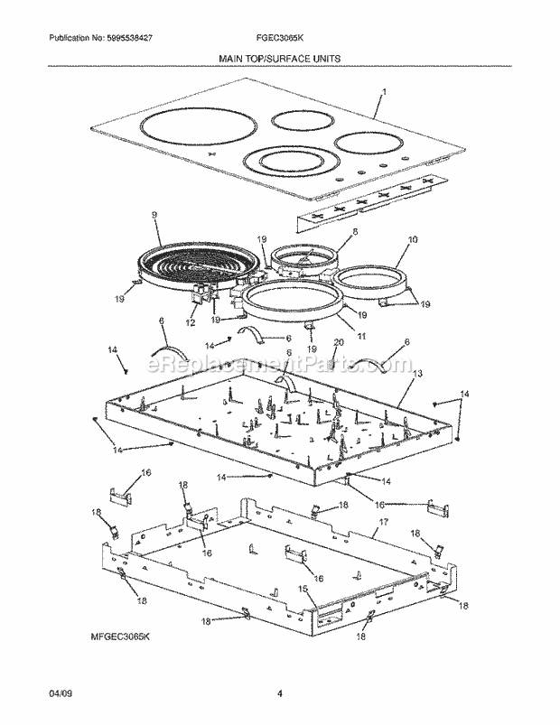 Frigidaire FGEC3065KS1 Range Maintop Diagram