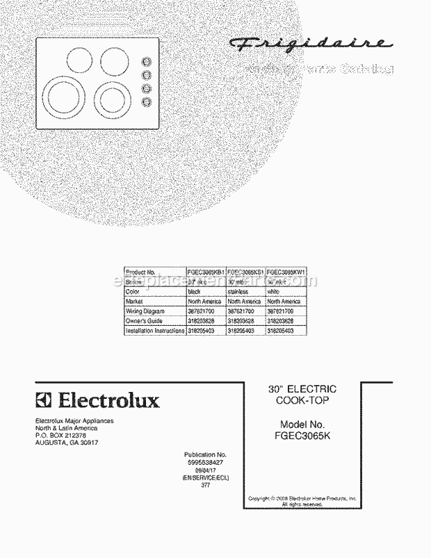 Frigidaire FGEC3065KW1 Range Page B Diagram