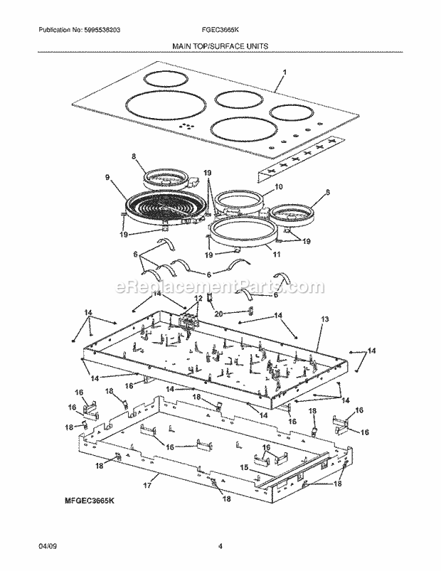 Frigidaire FGEC3665KS1 Range Maintop Diagram