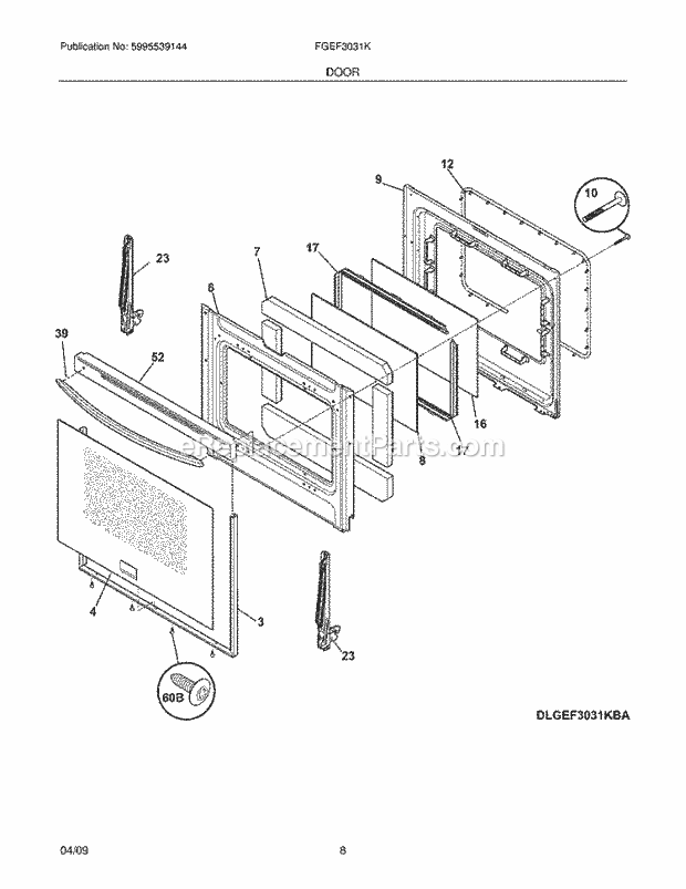 Frigidaire FGEF3031KQA Range Door Diagram