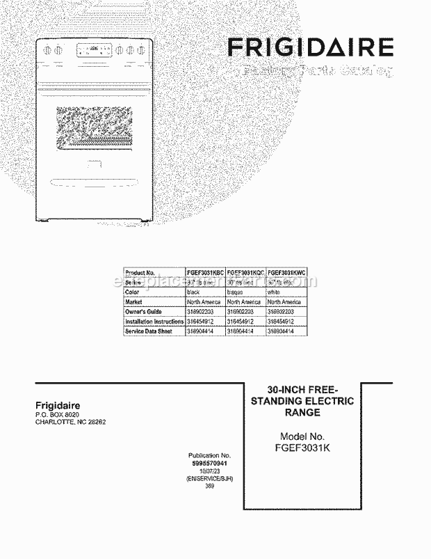 Frigidaire FGEF3031KQC Range Page C Diagram