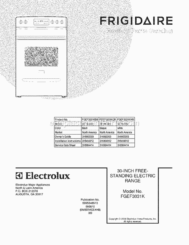 Frigidaire FGEF3031KWB Range Page C Diagram