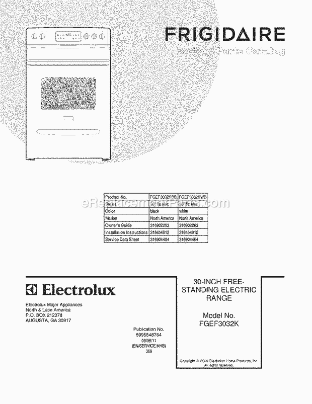 Frigidaire FGEF3032KBB Range Page C Diagram