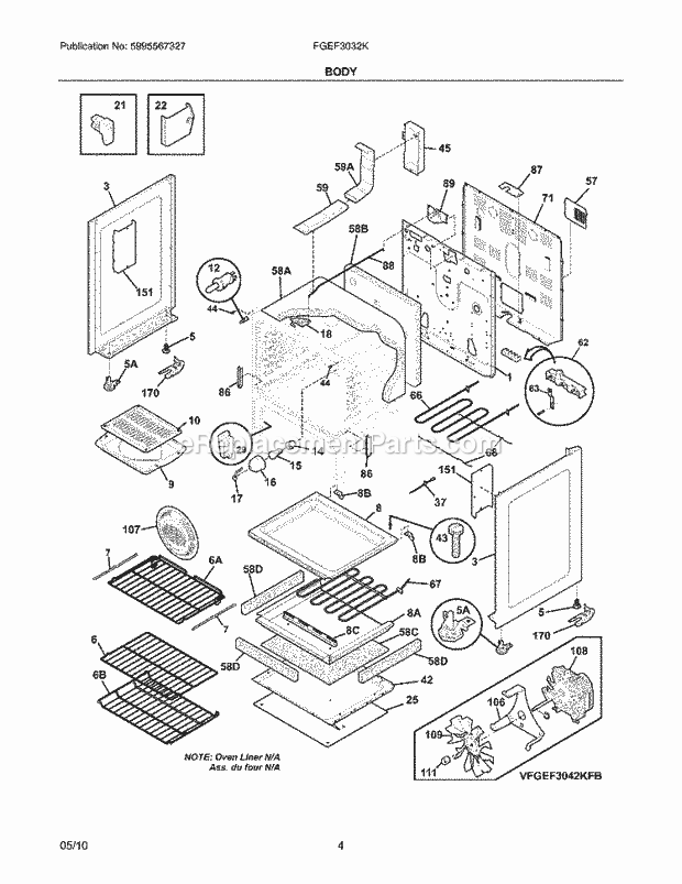 Frigidaire FGEF3032KBC Range Body Diagram