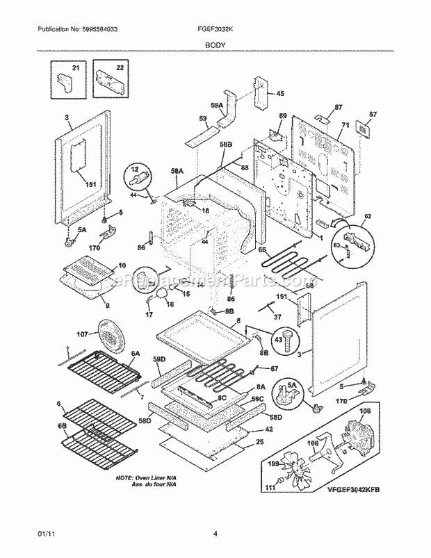 Frigidaire FGEF3032KBD Range Body Diagram