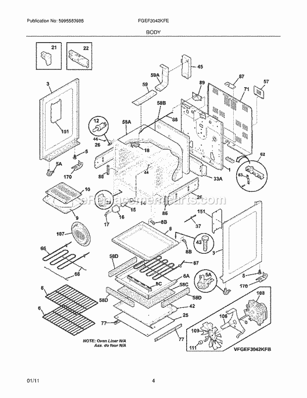 Frigidaire FGEF3042KFE Range Body Diagram