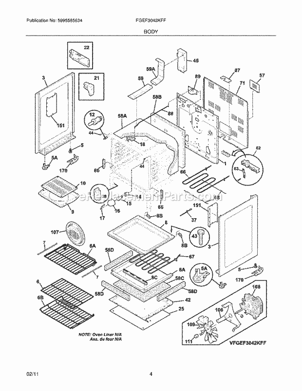 Frigidaire FGEF3042KFF Range Body Diagram