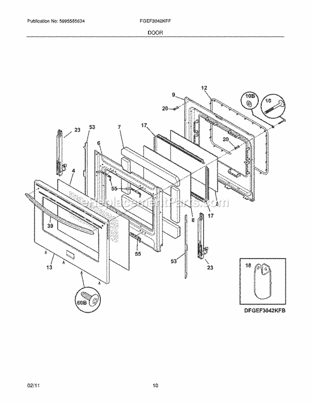 Frigidaire FGEF3042KFF Range Door Diagram