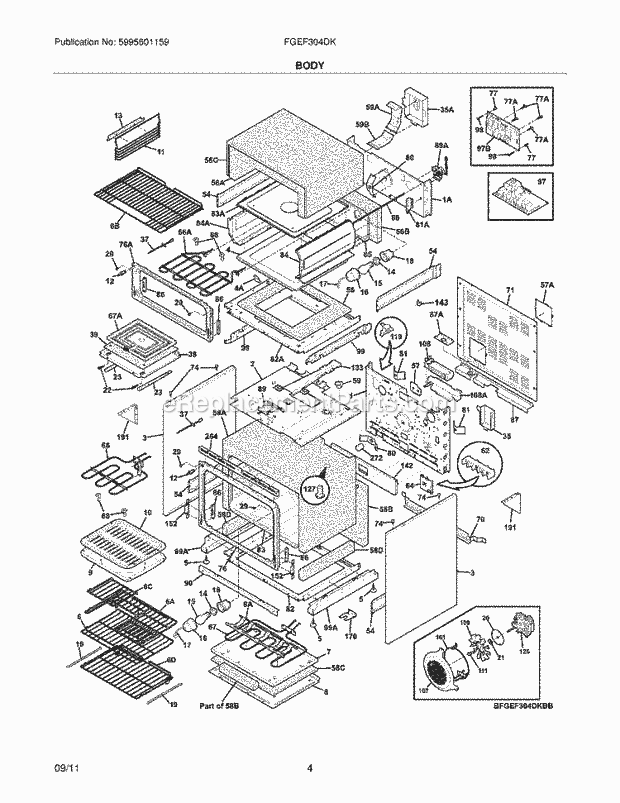 Frigidaire FGEF304DKBC Range Body Diagram