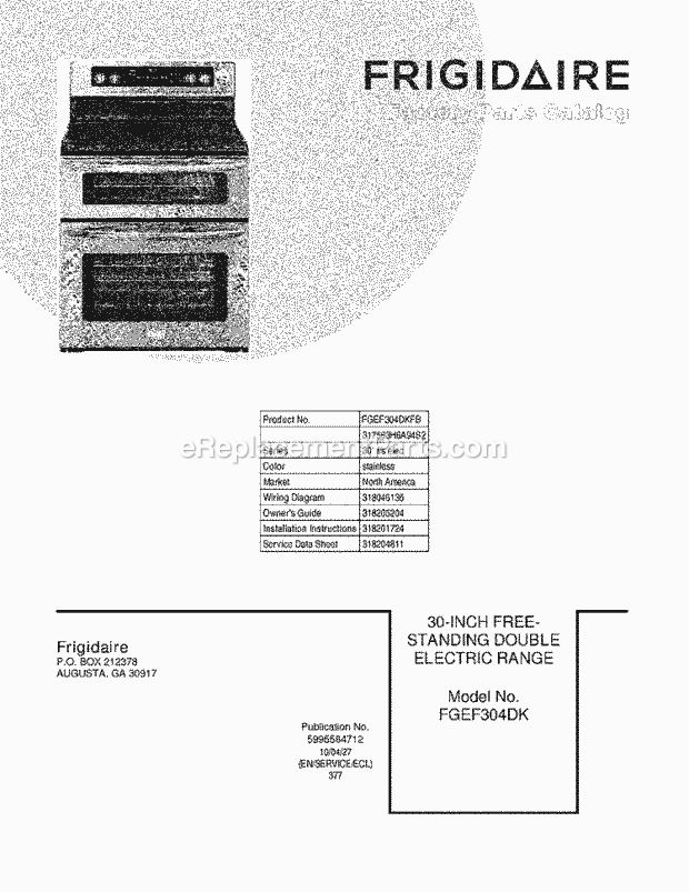 Frigidaire FGEF304DKFB Range Page C Diagram