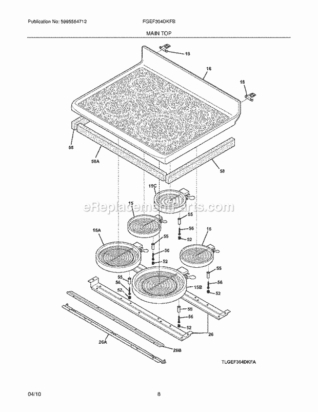 Frigidaire FGEF304DKFB Range Main Top Diagram