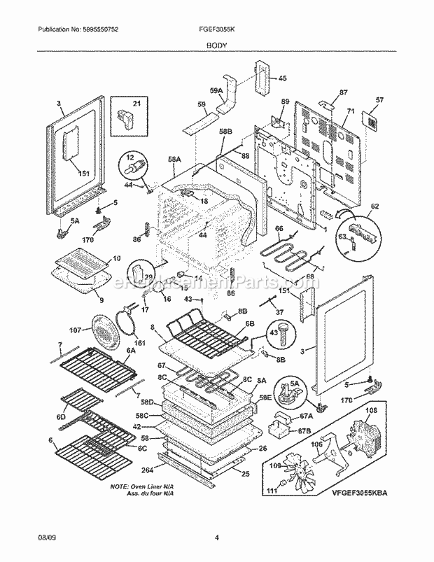 Frigidaire FGEF3055KBB Range Body Diagram