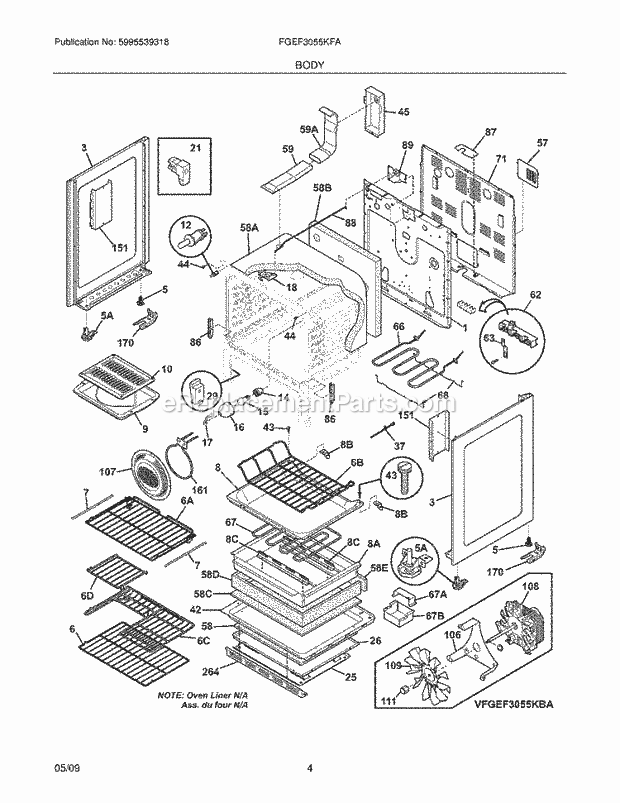 Frigidaire FGEF3055KFA Range Body Diagram