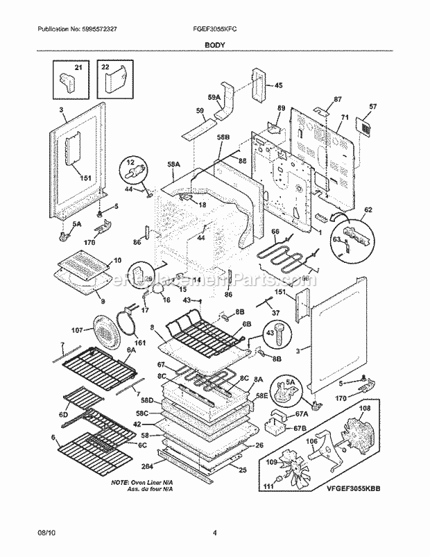 Frigidaire FGEF3055KFC Range Body Diagram