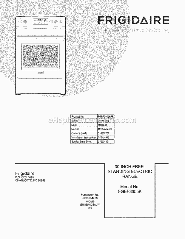 Frigidaire FGEF3055KFE Range Page C Diagram