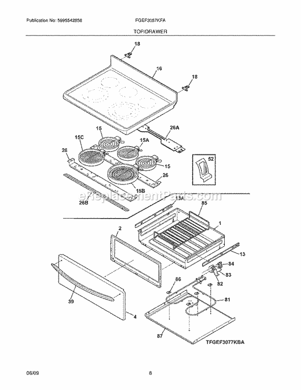 Frigidaire FGEF3057KFA Range Top/Drawer Diagram