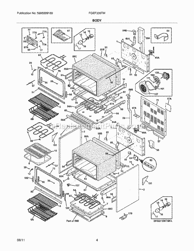 Frigidaire FGEF306TMBA Range Body Diagram