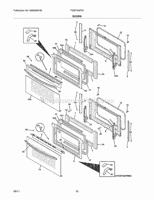 Frigidaire FGEF306TMBA Range Doors Diagram