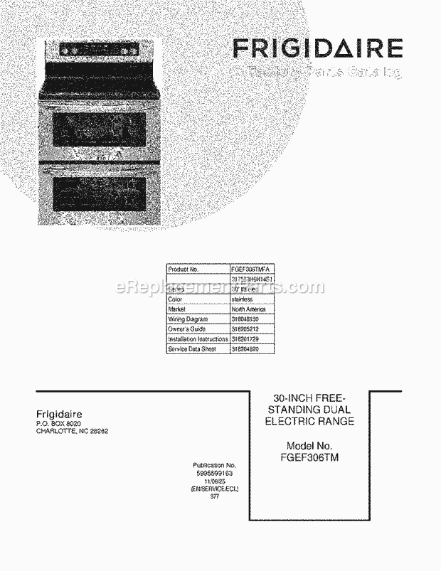 Frigidaire FGEF306TMFA Range Page C Diagram