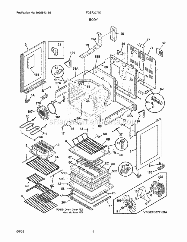 Frigidaire FGEF3077KBA Range Body Diagram