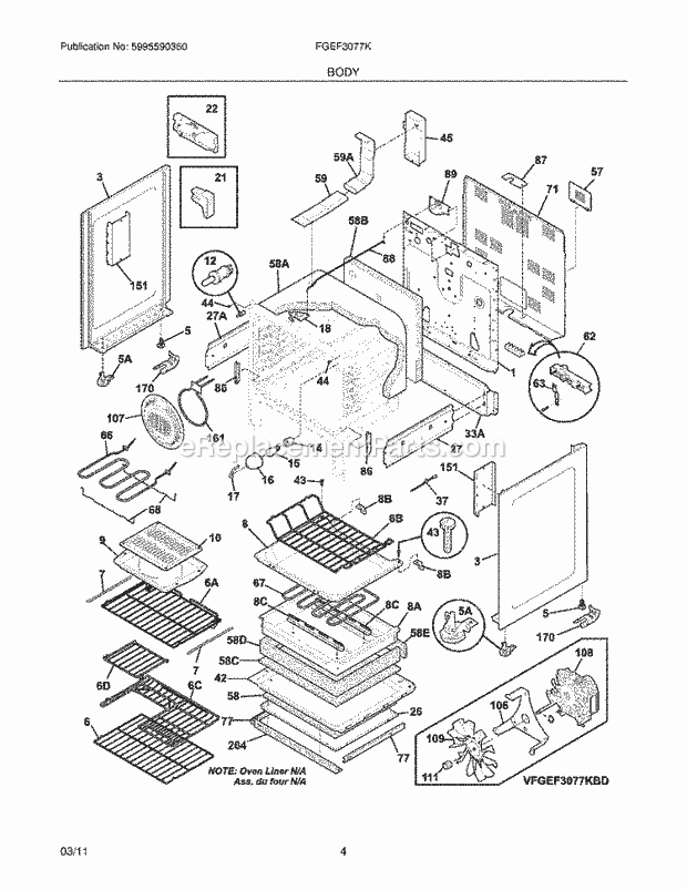 Frigidaire FGEF3077KWE Range Body Diagram