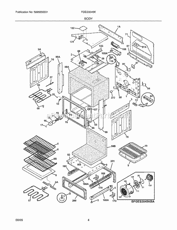 Frigidaire FGES3045KBA Range Body Diagram